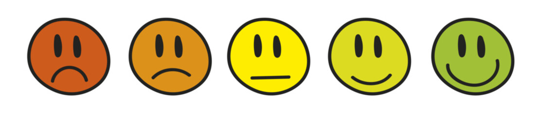 Icon Bewertung, Smiley Gesichter Vektorillustration isoliert Emoji Gesichter Sammlung. handgezeichneter Stil, Emoticons-Set, 