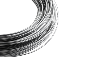 Coiled steel wire glimmering under soft light with intricate details and smooth textures isolated on transparent background