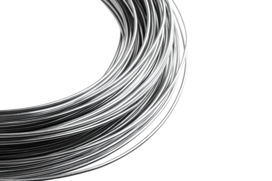Coiled steel wire glimmering under soft light with intricate details and smooth textures isolated on transparent background