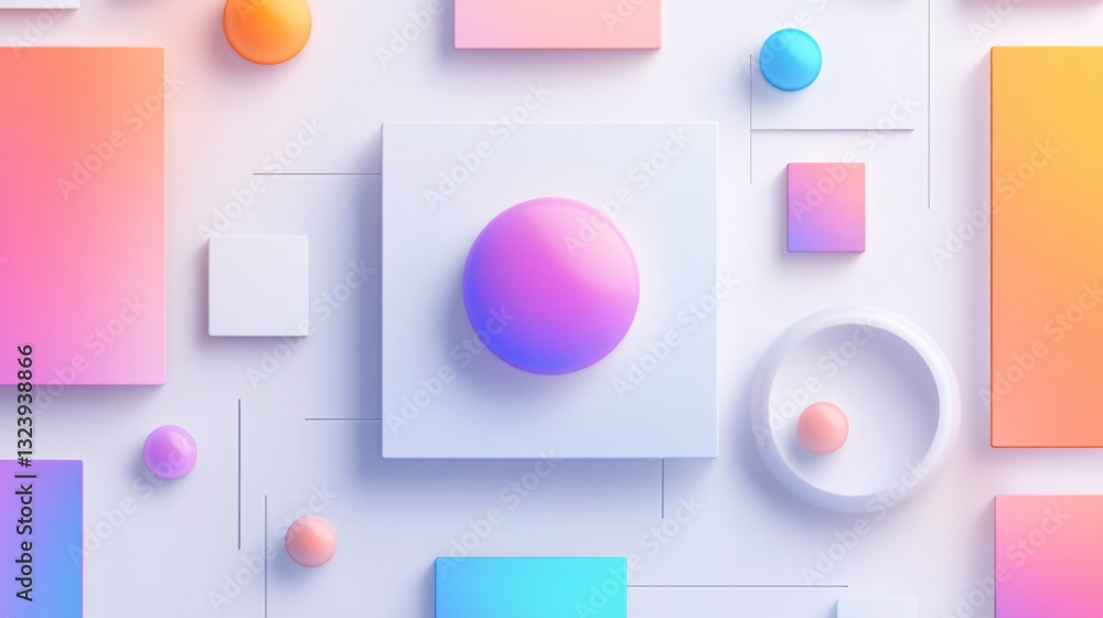 Poster Colorful 3d geometric shapes and spheres creating abstract design