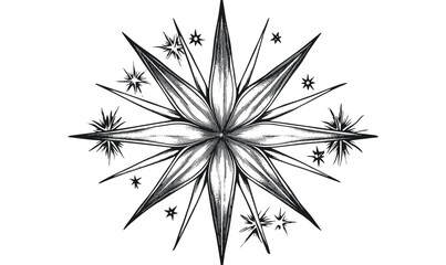 Obraz premium Elegant compass rose with decorative stars, minimalist flat icons set, vector.