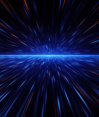 Obraz premium Abstract: Blue Light Streaks into a Horizon Point, Creating a Sense of Speed and Dimension