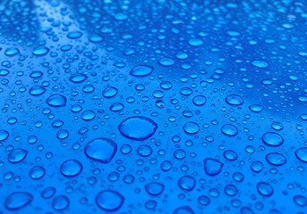 Blue Water Droplets Background, Rain Drops Texture on Vibrant Surface
