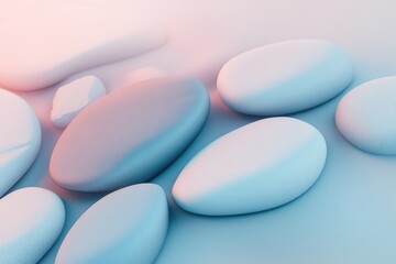 Minimalistic zen-inspired background featuring smooth pebbles with soft pastel gradients during tranquil moments of calm reflection