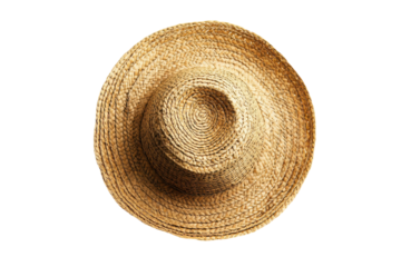 A straw sun hat rests on a bright background, evoking summer vibes and relaxation isolated on transparent background
