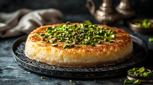 Delicious Basbousa Cake Topped with Pistachios