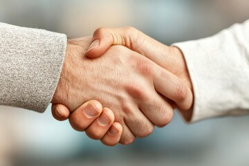 Two hands shaking in a professional setting, symbolizing agreement, partnership, or collaboration.