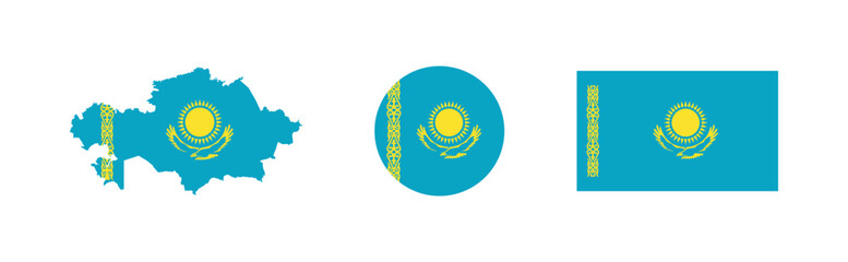 Vector Kazakhstan National Flag icon collection. Flag set of Kazakhstan various styles.