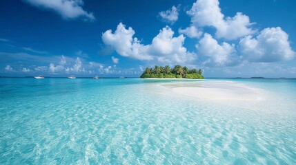 Fototapeta premium Tropical Paradise with Clear Water and Resort Island in Background