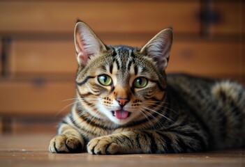 A playful Bengal cat with striking green eyes and a curious expression