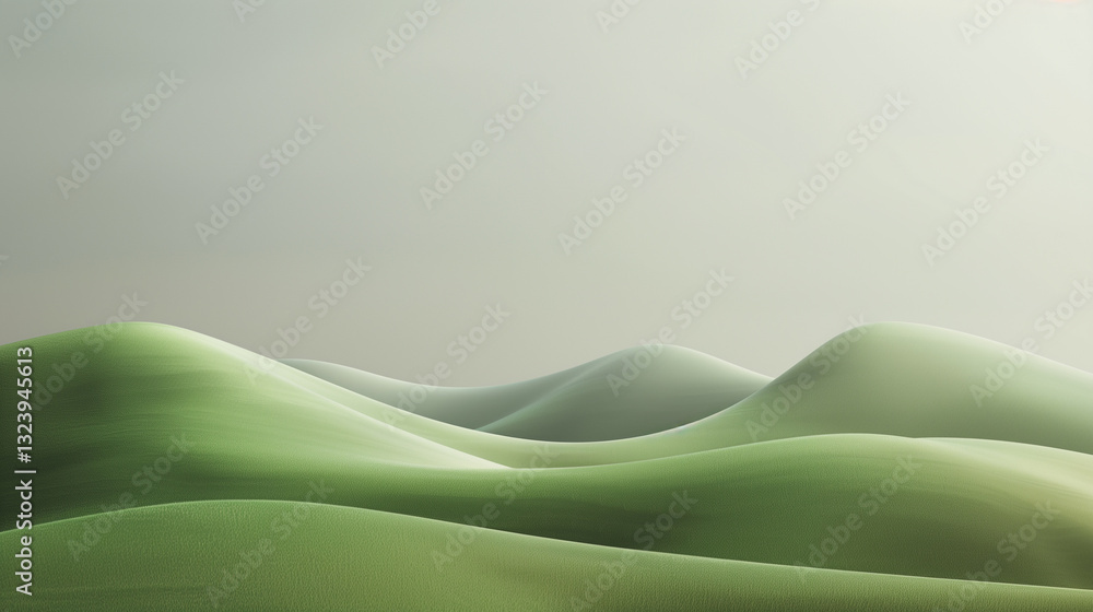 Poster simple, elegant lines form a minimalist representation of rolling hills under a gentle wind.