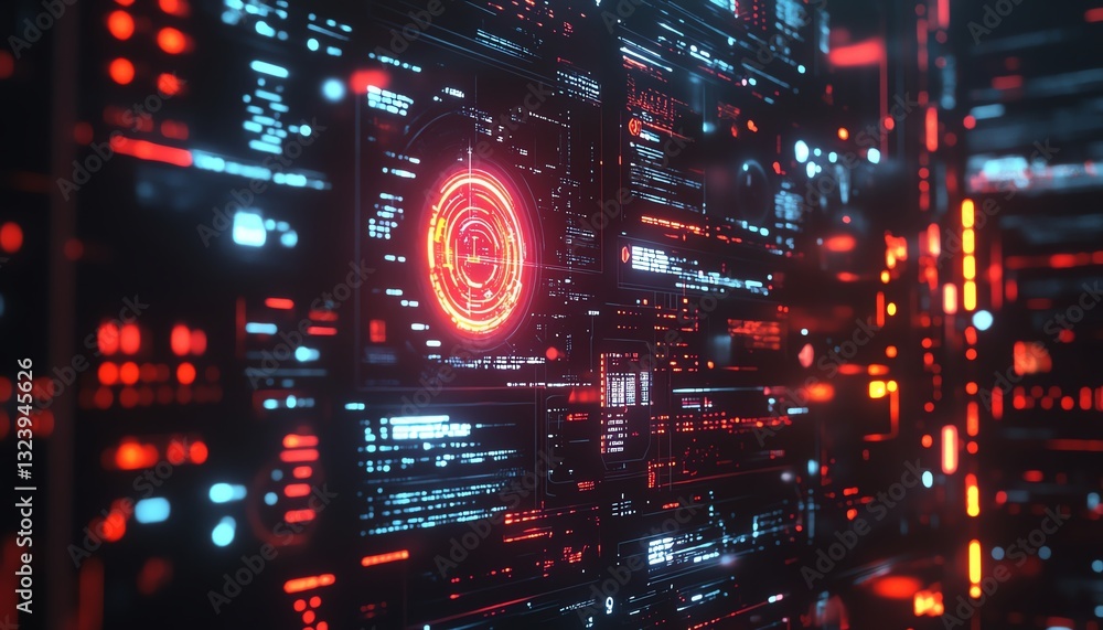 Poster hightech digital interface with ai symbols, representing seamless integration of ai compliance withi