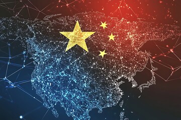 A digitally rendered map depicting political and technological connections