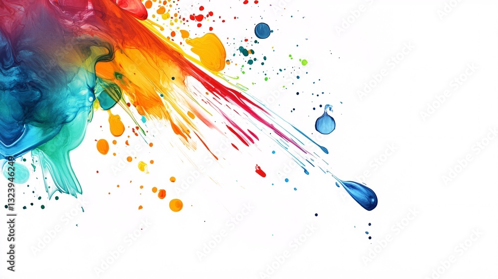 Poster colorful paint splattering and splashing on white background