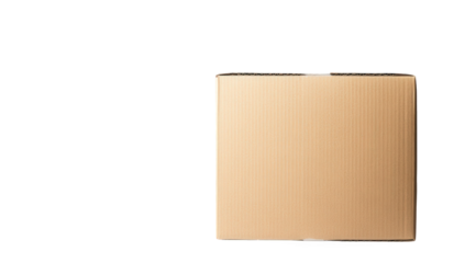 a plain cardboard box sits against a white background emphasizing its simple design and potential for packaging or storage purposes