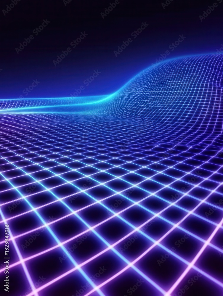 Poster Futuristic grid with holographic effects in blue and silver featuring glowing grid nodes for a high-tech digital interface