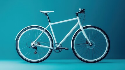 A sleek white bicycle, its minimalist design accentuated by the vibrant blue backdrop, showcased its aerodynamic frame and elegant handlebars, a symbol of urban sophistication and freedom on two