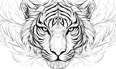 Fototapeta premium Majestic tiger face with intricate patterns vector, linear icons set.