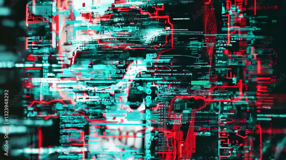 Poster abstract digital glitch effect with skull. hacked laptop computer screen. error signal. virus code a