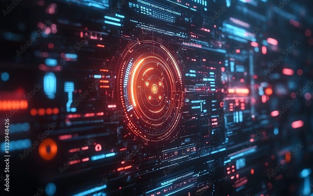 Poster a modern digital interface with a dynamic ai symbol, showcasing the seamless integration of ai compl