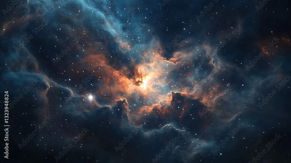 Poster stunning deep space nebula with star clusters and galactic clouds - high resolution astronomy image.