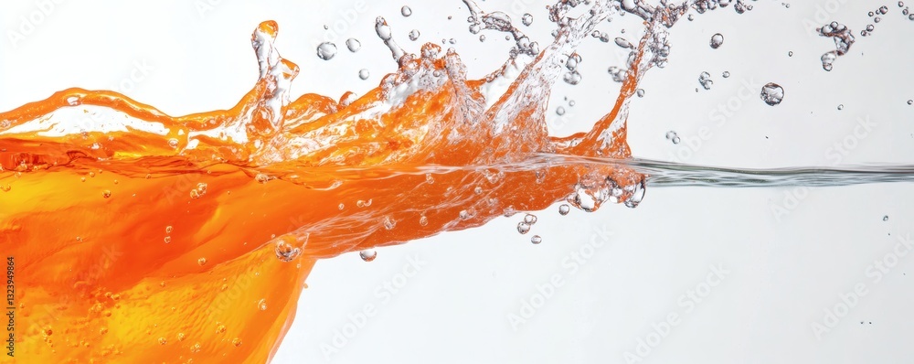 Poster orange liquid splashes creating dynamic and intricate water patterns above