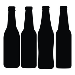 Beer or lemonade bottle icon, black outline and black silhouette isolated on white. Drink in closed bottle, line and stencil style.various craft beer bottles. Different shapes and sizes.beer silhouete