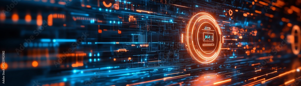 Poster futuristic digital interface displaying an ai symbol, signifying seamless ai compliance integration,