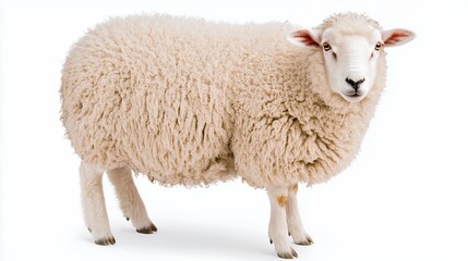 Fototapeta premium Cream Colored Sheep Studio Portrait Against White Background