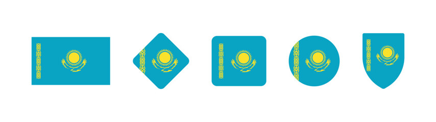 Vector Kazakhstan National Flag icon collection. Flag set of Kazakhstan various styles.
