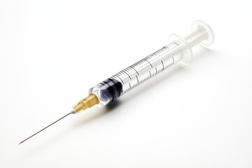 Disposable medical syringe with needle close up isolated on Transparent Background