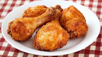 Crispy Fried Chicken Drumsticks on a White Plate