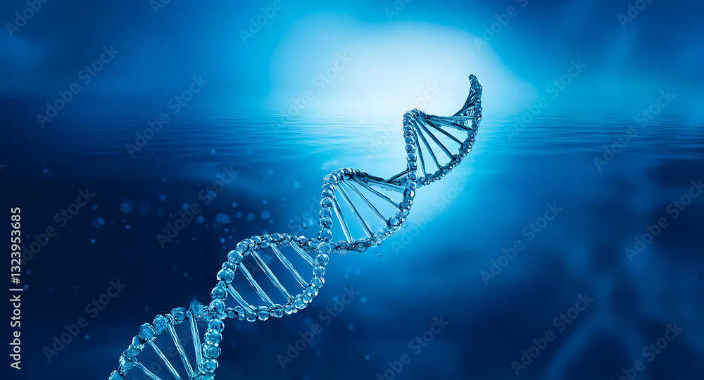 Poster a dna double helix structure is visually presented with a blue gradient backdrop, symbolizing scienc