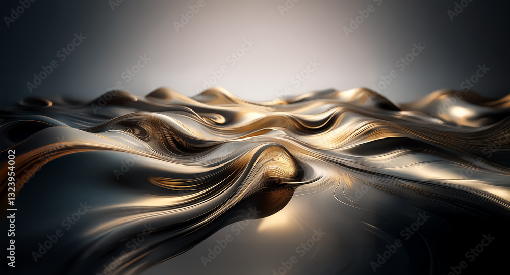 Aufkleber abstract metallic waves of gold and dark hues create a fluid, undulating surface with a shiny, smoot