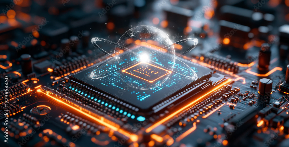 Aufkleber A close-up view of a microchip showcasing advanced quantum computing concepts.