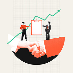 Professionals shaking hands over rising graph. Business development, strategic planning, corporate...