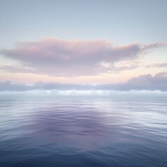Fototapeta premium A serene seascape at dawn featuring calm waters reflecting soft pastel clouds against a tranquil sky.