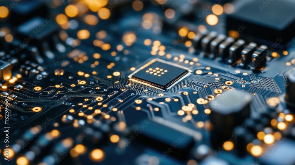 Poster close-up of circuit board with microchip