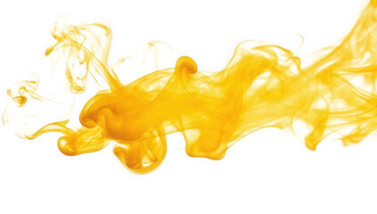 swirling yellow smoke against a white background creating an abstract and dynamic visual effect that can be used for artistic or design purposes