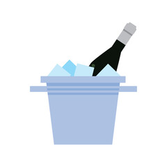 Flat vector illustration of a champagne bottle in an ice bucket, isolated on white background