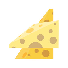 Flat vector illustration of two triangular cheese wedges with holes on a white background