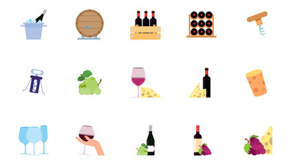 Set of winery vector icons with white background