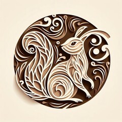 Fototapeta premium Paper Cut Squirrel: Stylized Illustration Paper Cut Technique