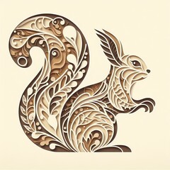 Obraz premium Paper Cut Squirrel: Stylized Illustration Paper Cut Technique