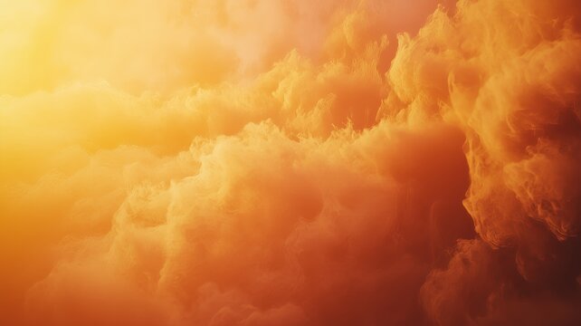 A beautifully detailed background with thick, rolling smoke illuminated by a warm, golden-orange glow