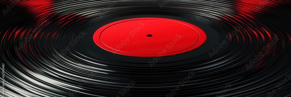 Poster vinyl record texture with soundwave ripples in black and red highlighting rhythmic and retro-modern 