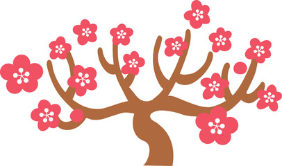 梅の木のかわいいイラスト素材・甲東梅林・西宮