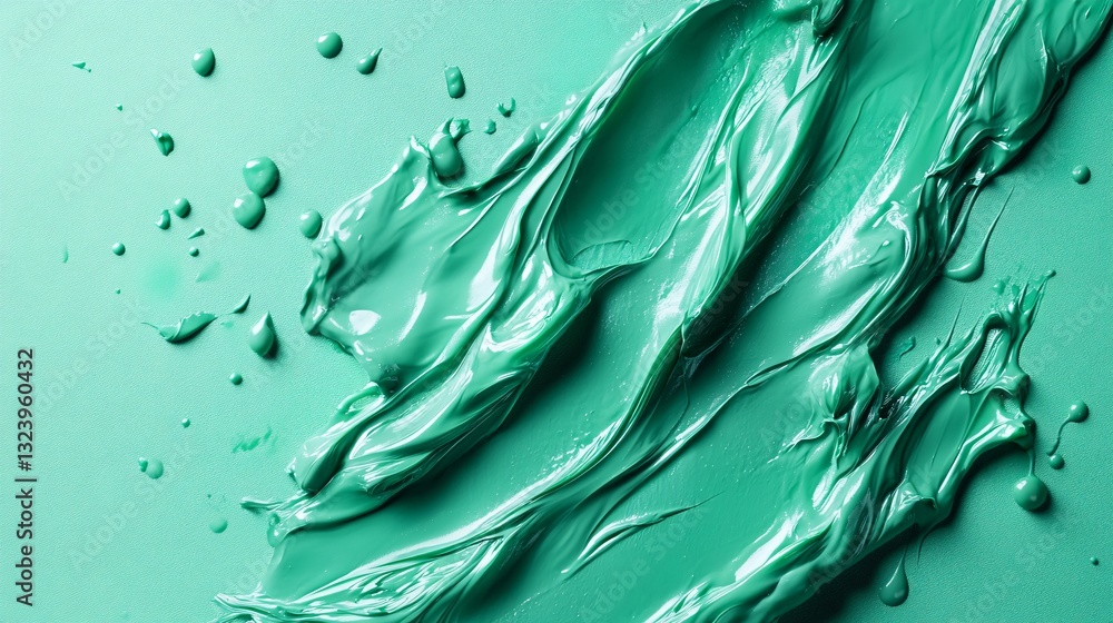Poster green oil paint strokes and drips creating abstract design