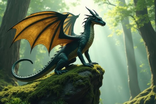 Mystery-Filled Journey Through Forest with Cryptic Dragon Protector