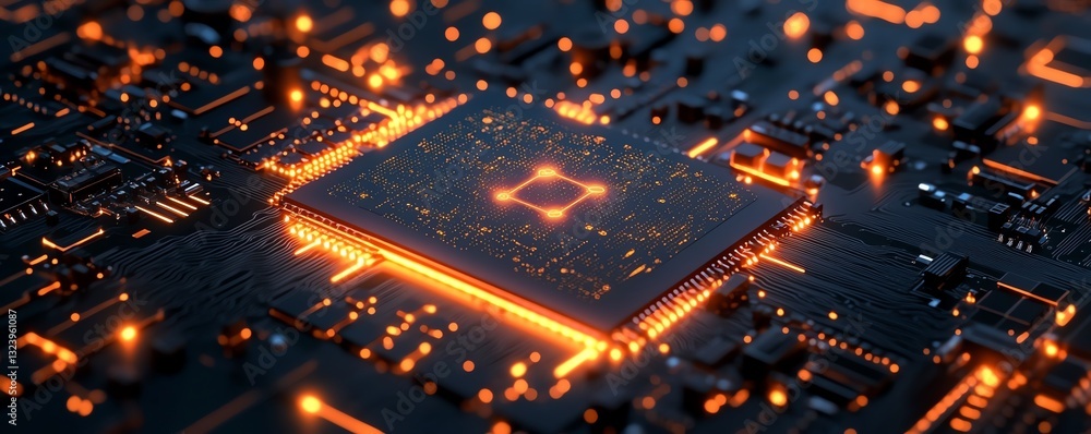 Aufkleber futuristic ai microchip on a circuit board with glowing digital pathways